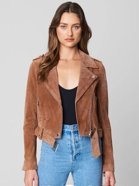 Blank NYC Brown Genuine Suede Leather Moto biker Jacket coffee bean brown L
